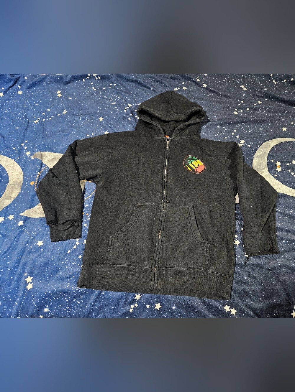 Vintage Destressed OGABEL Rasta Lion Zip Up Hoodie
